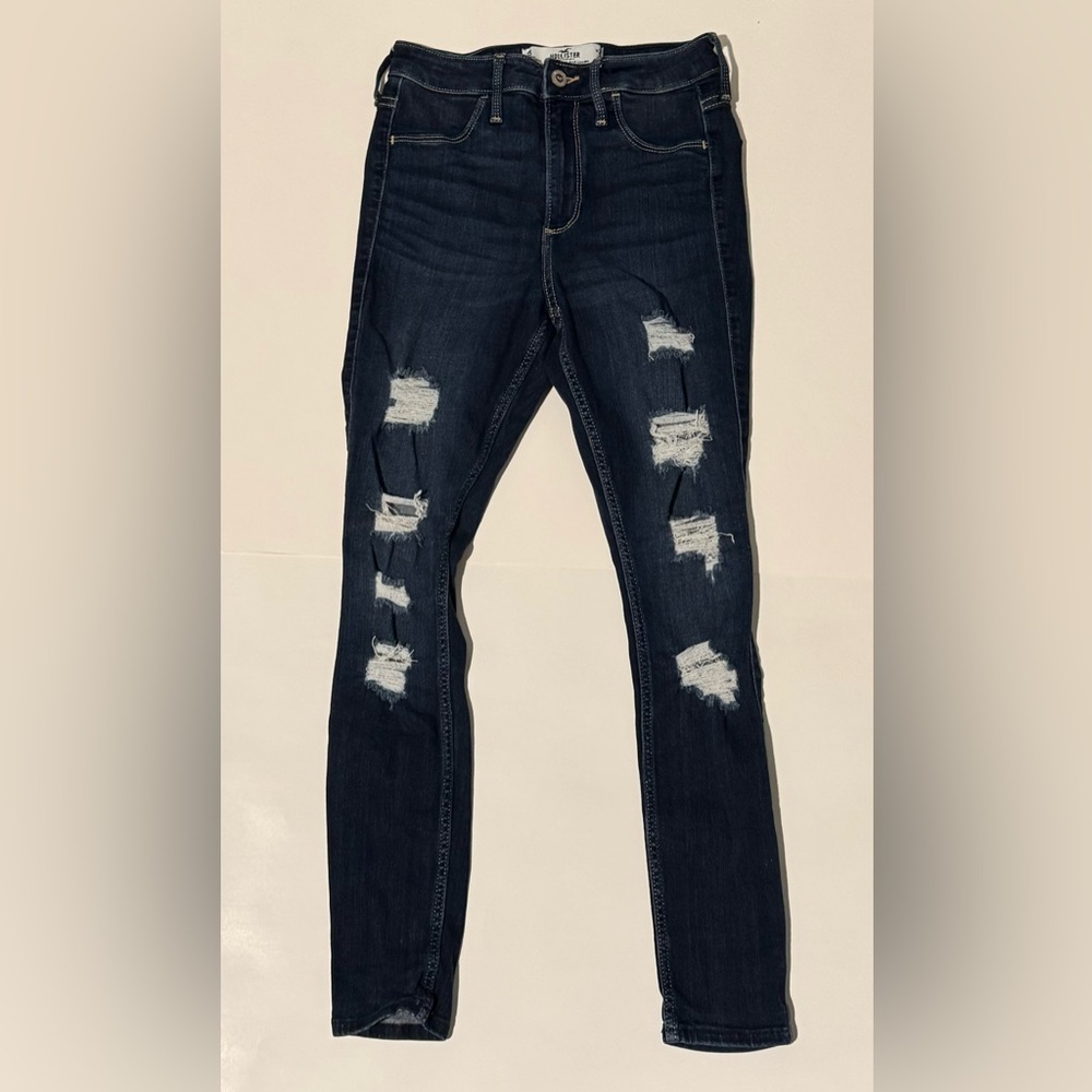 Hollister Dark Wash Curvy High Rise Jean Leggings with Rips